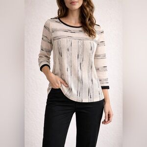 JohnPaulRichard Cream and Black Striped Knit Tunic Blouse PM